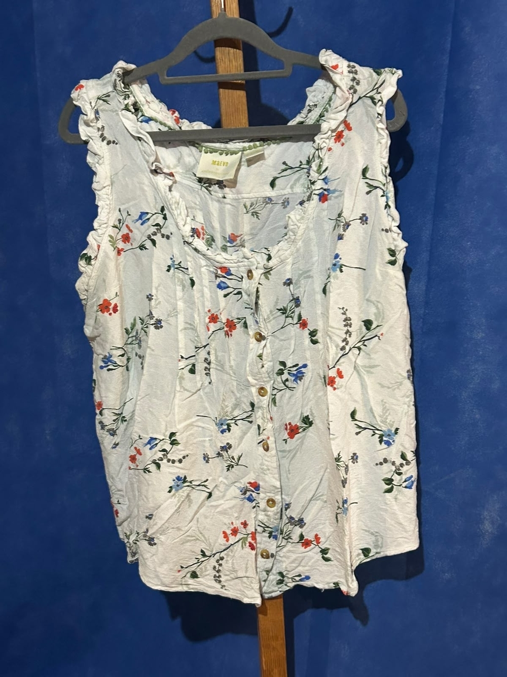 Anthropologie White Floral Ruffle Button-Front Camisole